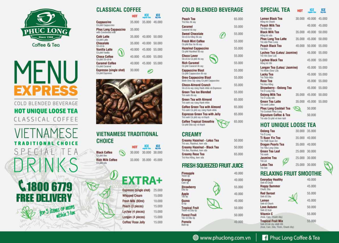 Menu Phúc Long Đồng Nai mới nhất
